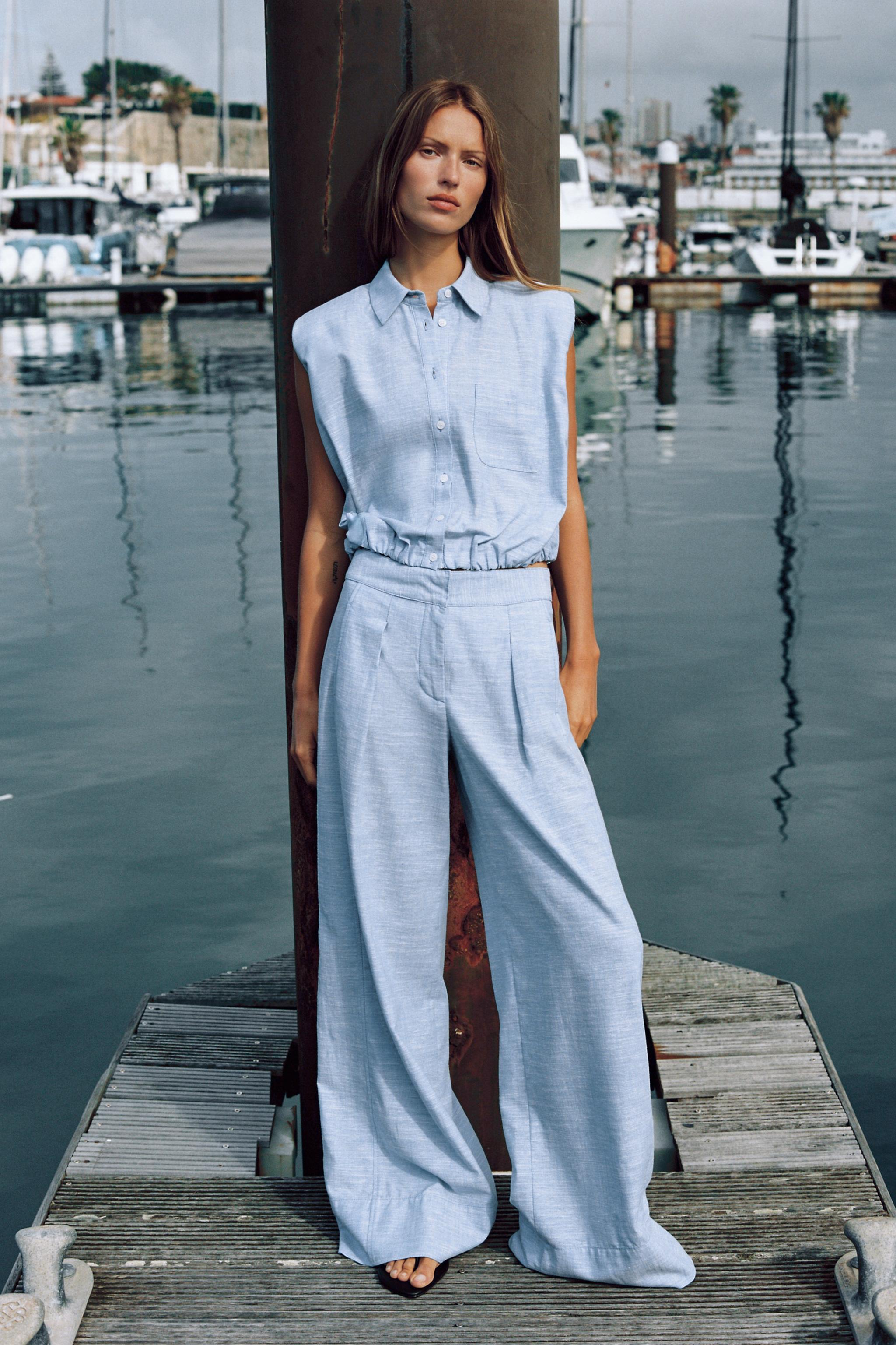 LINEN SHOULDER PAD PUFF TOP